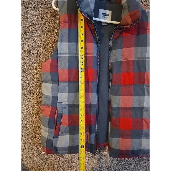 Old Navy Puffer Vest Womans Large Jacket Plaid Quilted Red Thick Full Zip - Picture 5 of 6